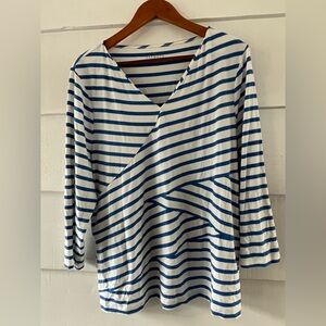 Talbots Stretch Soft Blue and White Striped Women Top V Neck XL